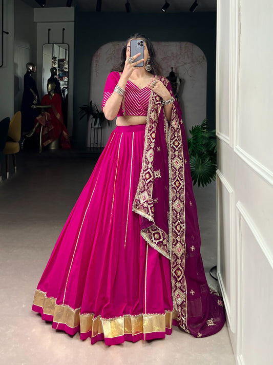 Lorenvalley Fashion Pink Cotton Lace Touch Up Lehenga Choli with Dupatta | Swadesiicart