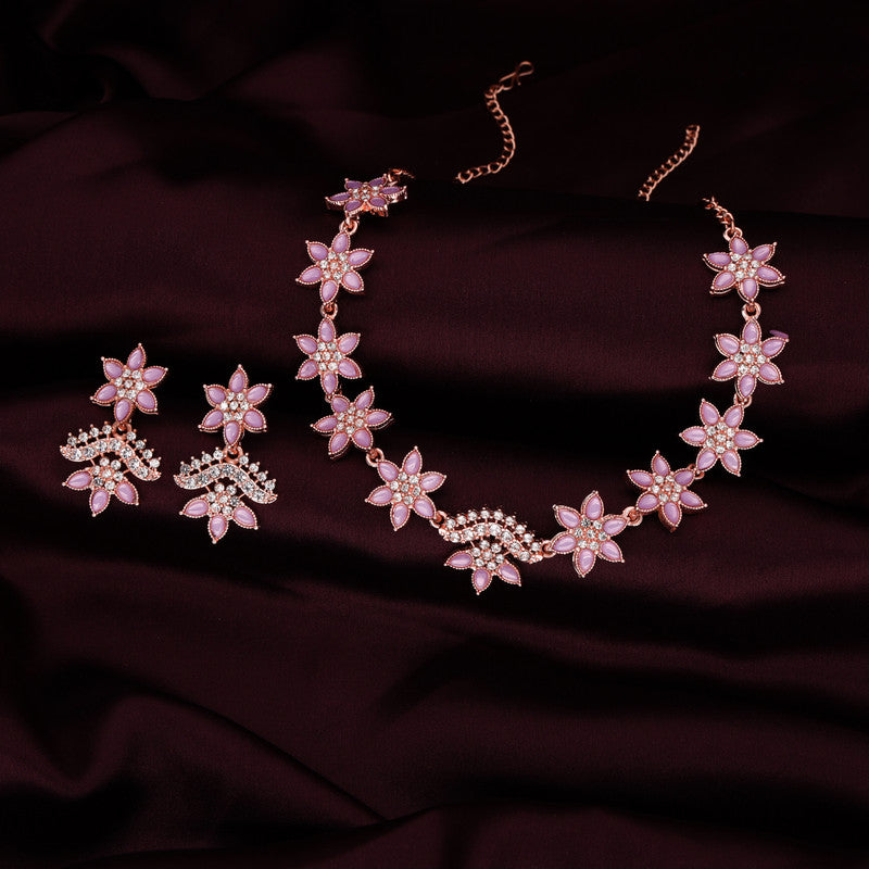 Tehzeeb Creations Lavender Colour Star Design Stone Studded Necklace With Earrings - Swadesiicart