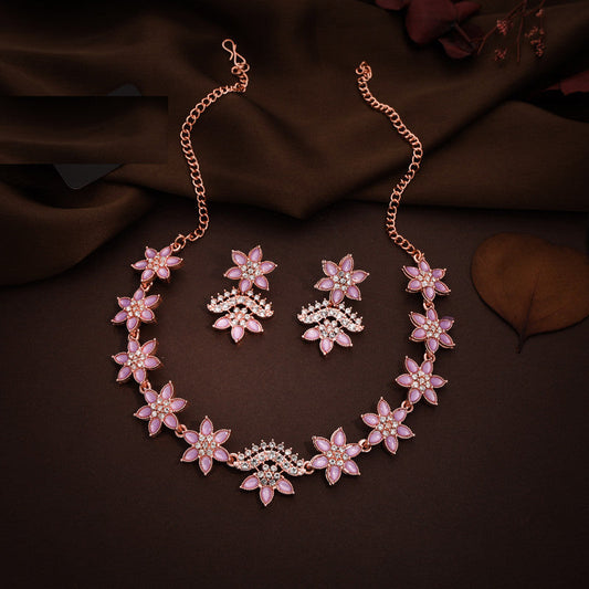 Tehzeeb Creations Lavender Colour Star Design Stone Studded Necklace With Earrings - Swadesiicart