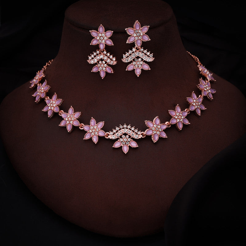 Tehzeeb Creations Lavender Colour Star Design Stone Studded Necklace With Earrings - Swadesiicart