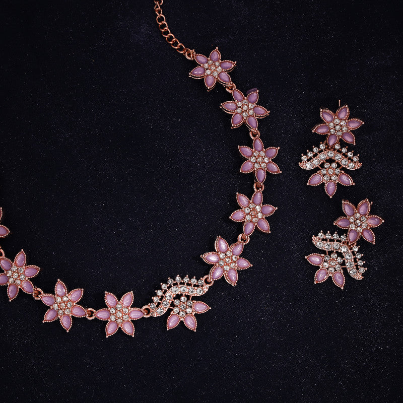 Tehzeeb Creations Lavender Colour Star Design Stone Studded Necklace With Earrings - Swadesiicart