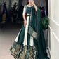 Lorenvalley Green Pure Rayon with Plain And Printed With Paper Mirror Work Lace And Gota Patti Touch Up Lehenga Choli | Swadesiicart