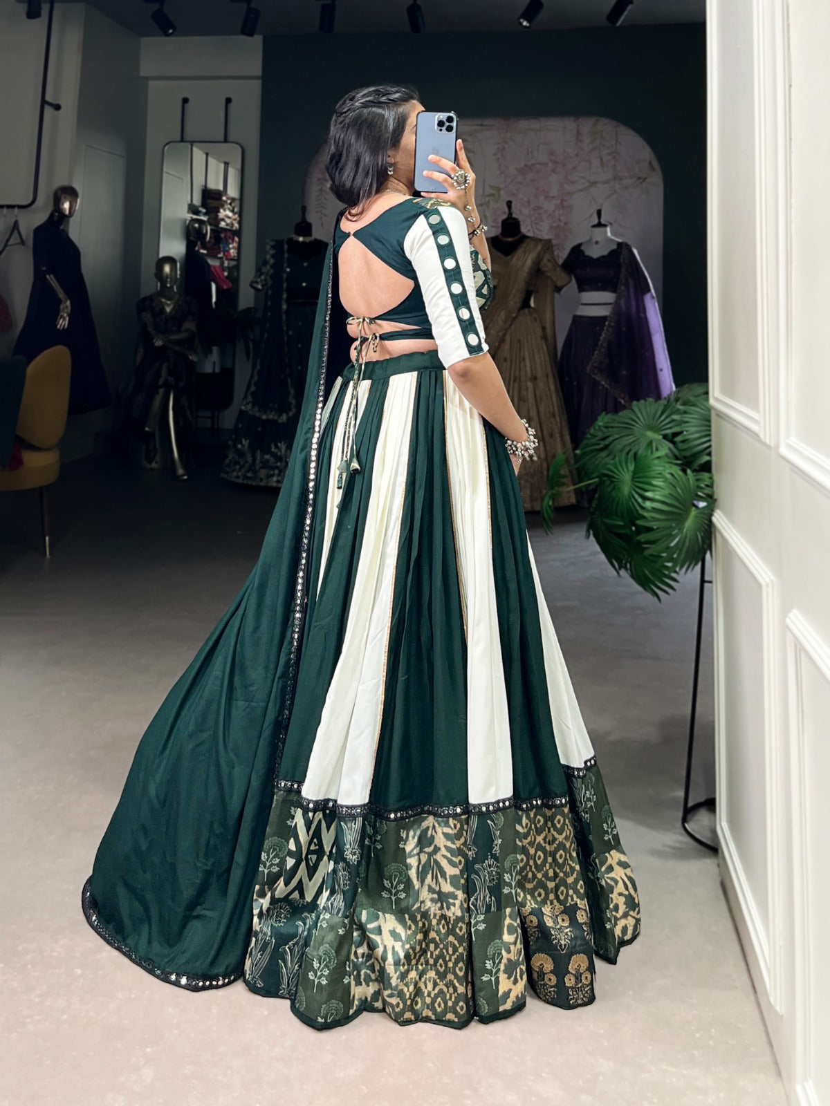 Lorenvalley Green Pure Rayon with Plain And Printed With Paper Mirror Work Lace And Gota Patti Touch Up Lehenga Choli | Swadesiicart