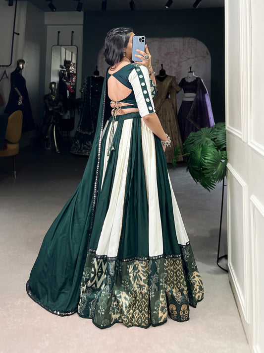 Lorenvalley Green Pure Rayon with Plain And Printed With Paper Mirror Work Lace And Gota Patti Touch Up Lehenga Choli | Swadesiicart