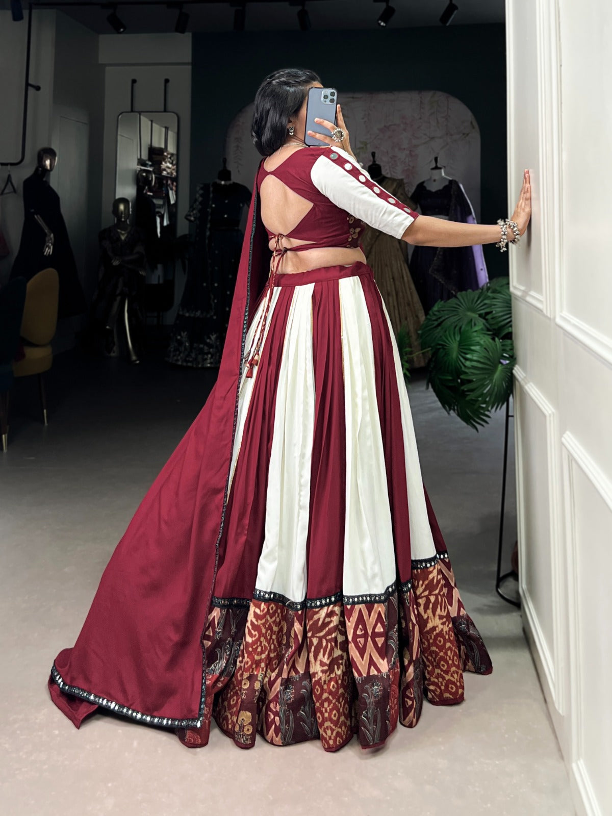 Lorenvalley Maroon Pure Rayon with Plain And Printed With Paper Mirror Work Lace And Gota Patti Touch Up Lehenga Choli | Swadesiicart