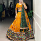 Lorenvalley Mustard Tussar Silk Patola Print with Gamthi Work Lace and Foil Work Lehenga Choli with Dupatta | Swadesiicart