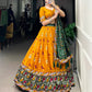 Lorenvalley Mustard Tussar Silk Patola Print with Gamthi Work Lace and Foil Work Lehenga Choli with Dupatta | Swadesiicart