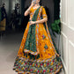 Lorenvalley Mustard Tussar Silk Patola Print with Gamthi Work Lace and Foil Work Lehenga Choli with Dupatta | Swadesiicart