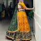 Lorenvalley Mustard Tussar Silk Patola Print with Gamthi Work Lace and Foil Work Lehenga Choli with Dupatta | Swadesiicart