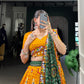 Lorenvalley Mustard Tussar Silk Patola Print with Gamthi Work Lace and Foil Work Lehenga Choli with Dupatta | Swadesiicart