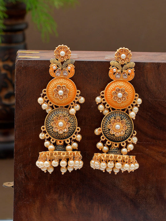 Shoshaa Gold-Toned Contemporary Jhumkas Earrings | Swadesiicart