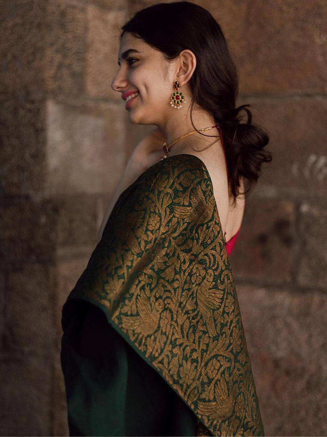 Kalini Ethnic Motifs Zari Banarasi Silk Saree | Swadesiicart