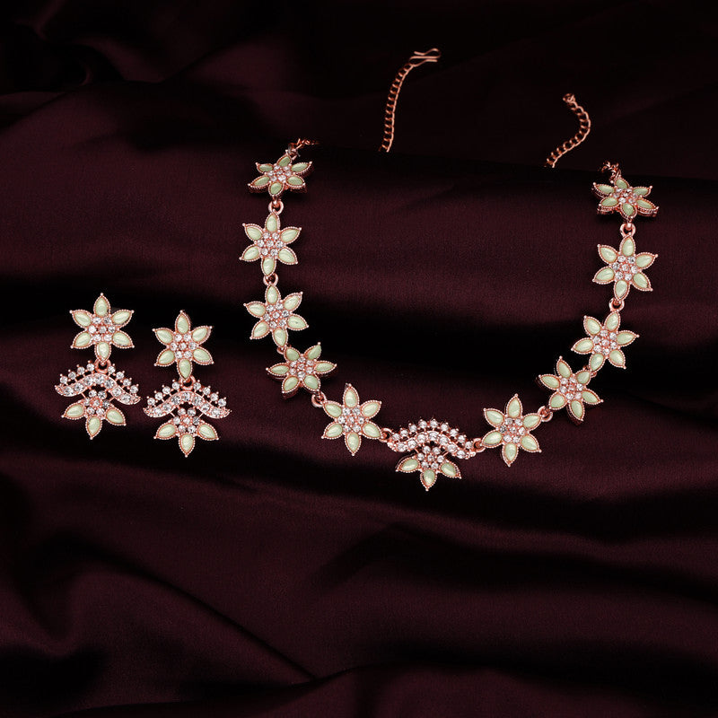 Tehzeeb Creations Sea Green Colour Star Design Stone Studded Necklace With Earrings - Swadesiicart