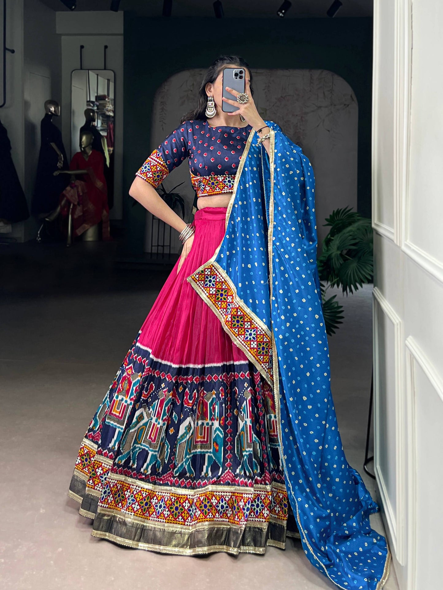 Lorenvalley Fashion Pink Tasar Silk Print with Foil Work and Real Mirror Gamthi Work with Lace Touch Up Lehenga Choli with Dupatta | Swadesiicart