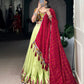 Lorenvalley Fashion Parotgreen Tasar Silk Print with Foil Work and Real Mirror Gamthi Work with Lace Touch Up Lehenga Choli with Dupatta - Swadesiicart