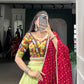 Lorenvalley Fashion Parotgreen Tasar Silk Print with Foil Work and Real Mirror Gamthi Work with Lace Touch Up Lehenga Choli with Dupatta - Swadesiicart