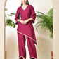 Myshka Women's Wine colour Co-ord set with Lace - Swadesiicart