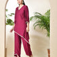 Myshka Women's Wine colour Co-ord set with Lace - Swadesiicart
