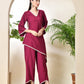 Myshka Women's Wine colour Co-ord set with Lace - Swadesiicart