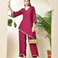 Myshka Women's Wine colour Co-ord set with Lace - Swadesiicart