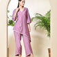 Myshka Women's Lavender colour Co-ord set with Lace - Swadesiicart