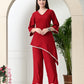 Myshka Women's Red colour Co-ord set with Lace - Swadesiicart