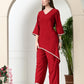 Myshka Women's Red colour Co-ord set with Lace - Swadesiicart