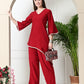 Myshka Women's Red colour Co-ord set with Lace - Swadesiicart