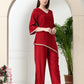 Myshka Women's Red colour Co-ord set with Lace - Swadesiicart