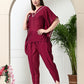 Myshka Women's Wine colour Co-ord set with Lace - Swadesiicart