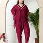 Myshka Women's Wine colour Co-ord set with Lace - Swadesiicart