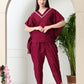 Myshka Women's Wine colour Co-ord set with Lace - Swadesiicart