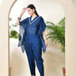 Myshka Women's Navy Blue colour Co-ord set with Lace - Swadesiicart