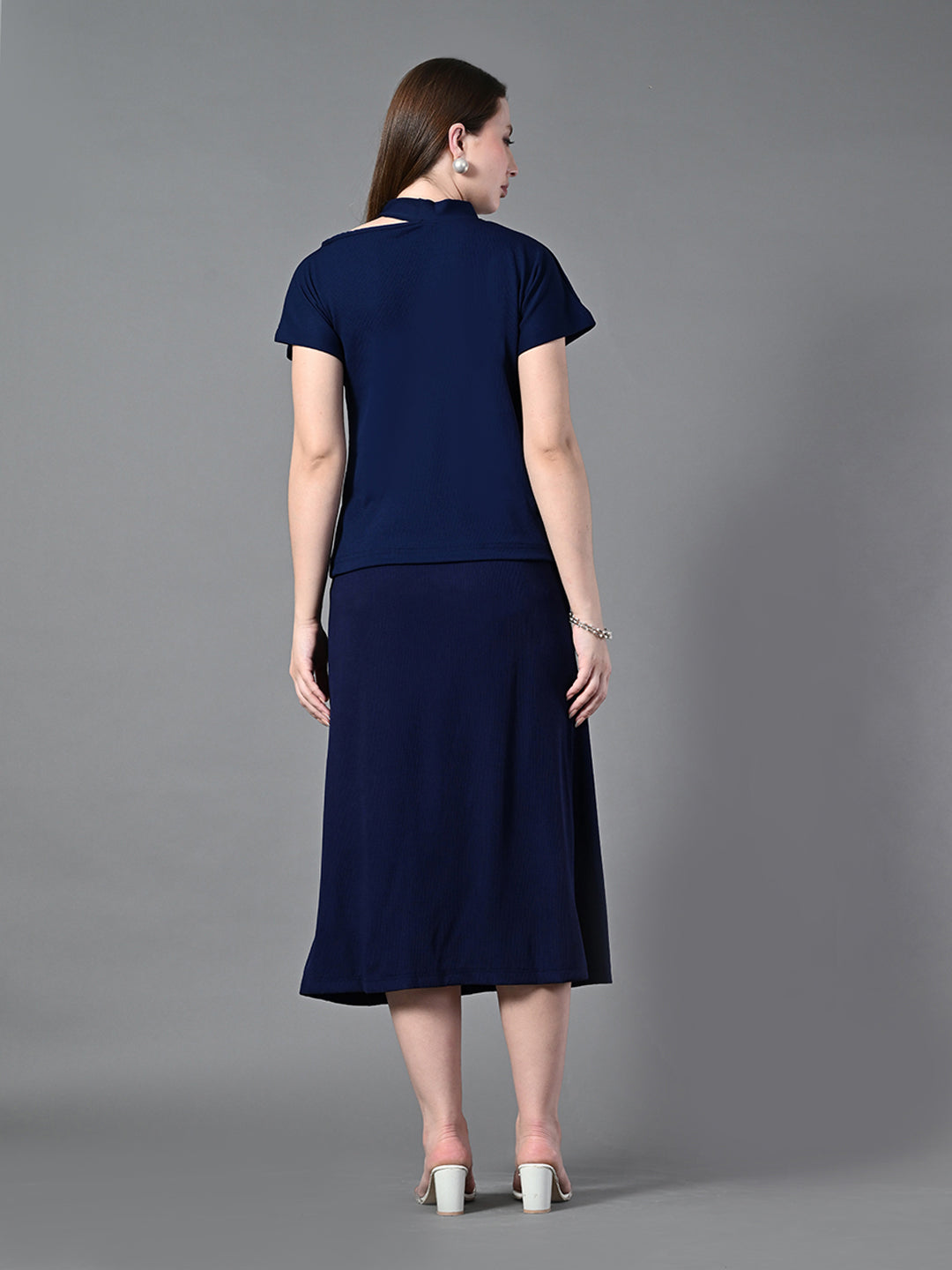 Myshka Women's Navy Blue colour Co-ord set - Swadesiicart