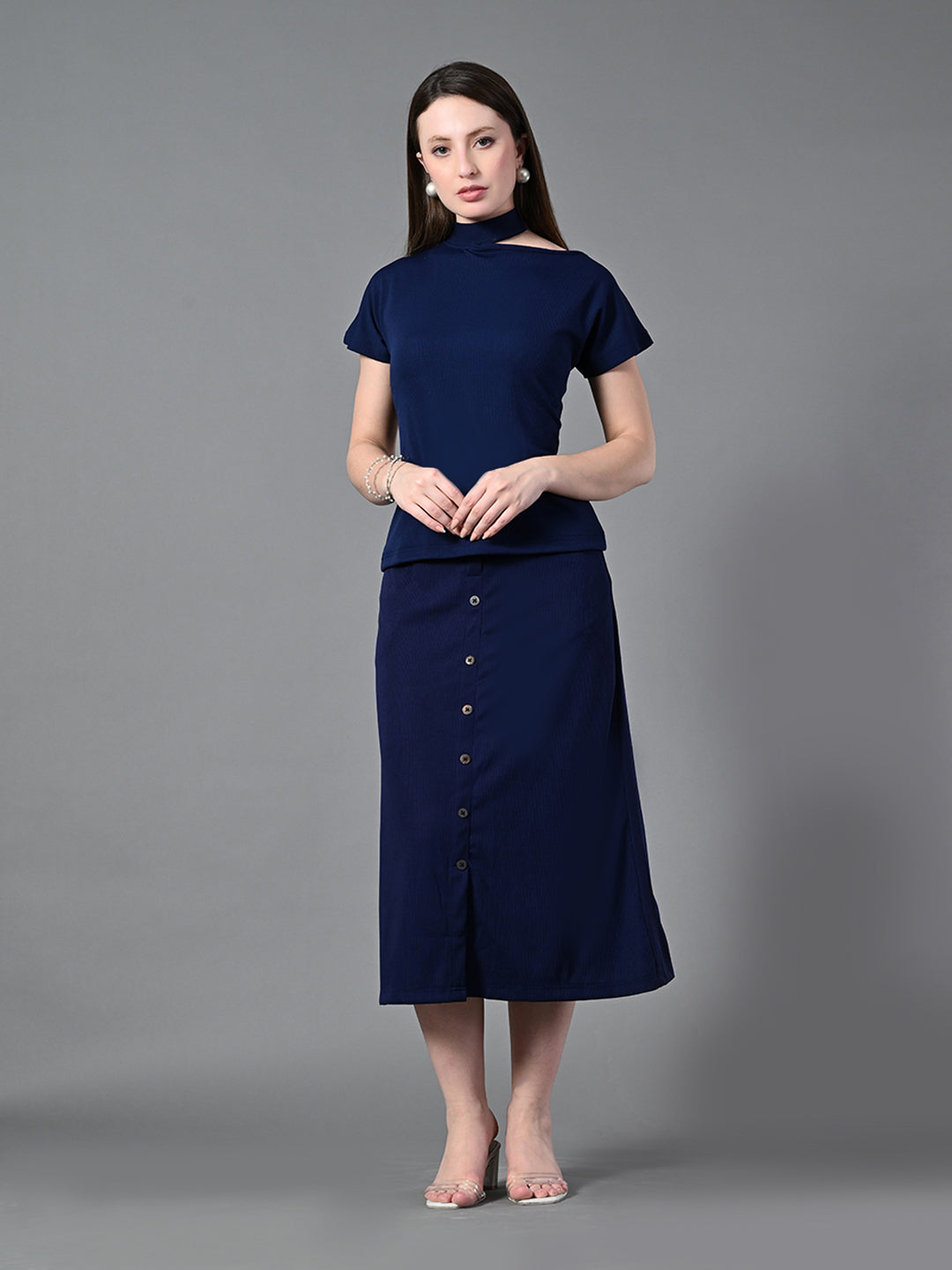 Myshka Women's Navy Blue colour Co-ord set - Swadesiicart