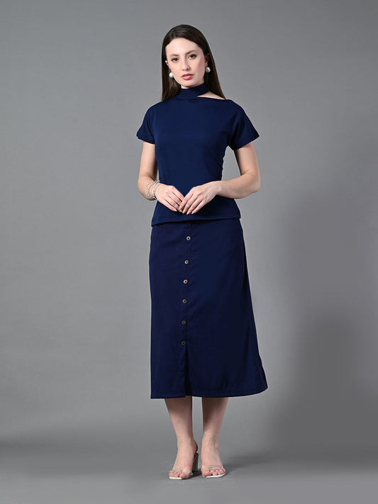Myshka Women's Navy Blue colour Co-ord set - Swadesiicart