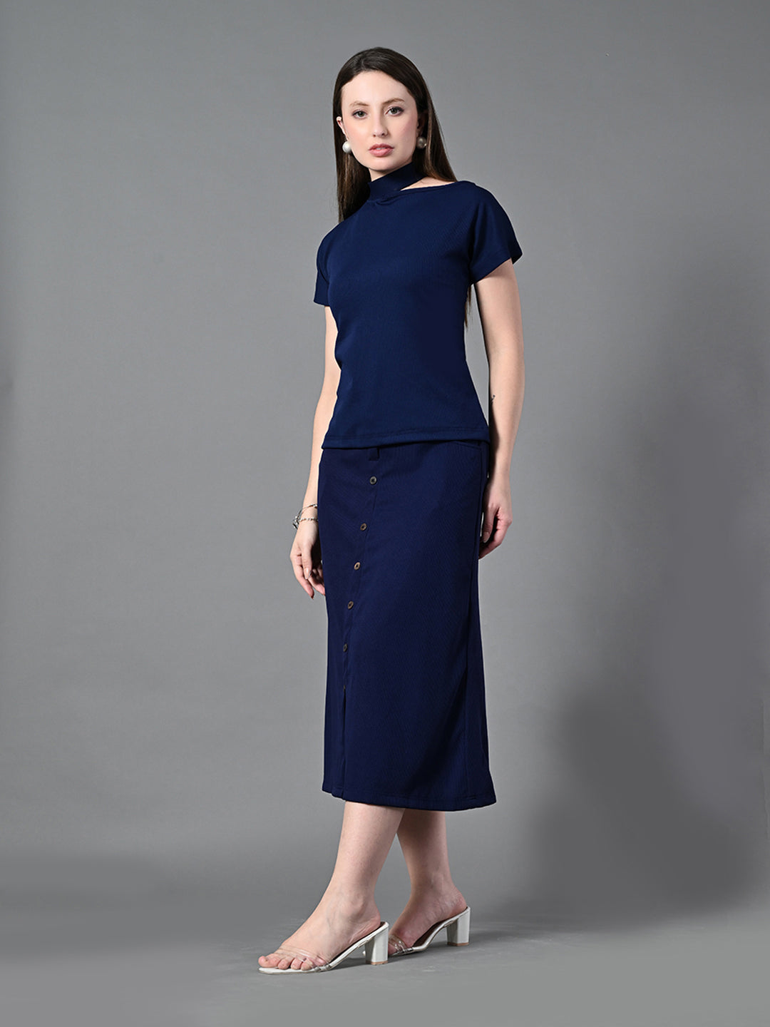 Myshka Women's Navy Blue colour Co-ord set - Swadesiicart