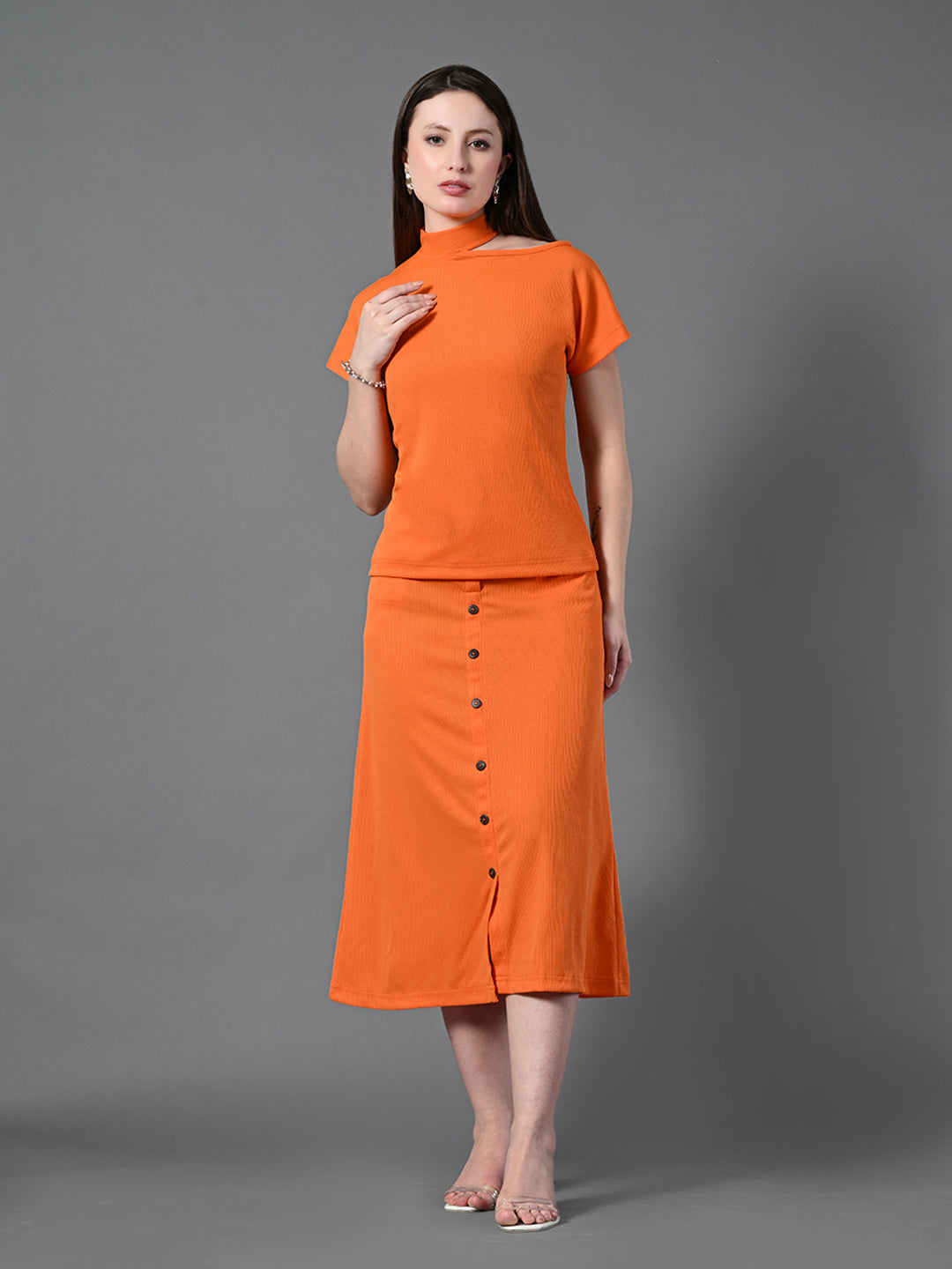 Myshka Women's Orange colour Co-ord set - Swadesiicart