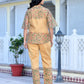 Vaasva Women's Cream Henna Linen Digital Printed Cord Set - Swadesiicart