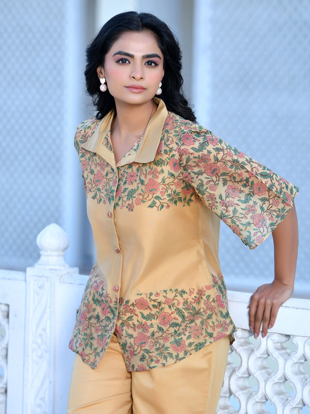 Vaasva Women's Cream Henna Linen Digital Printed Cord Set - Swadesiicart