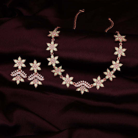 Tehzeeb Creations Sea Green Colour Star Design Stone Studded Necklace With Earrings - Swadesiicart
