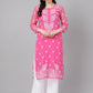 ADA Women Pink & White Sheer Chikankari Embroidered Straight Handloom Kurta with Inner | Swadesiicart