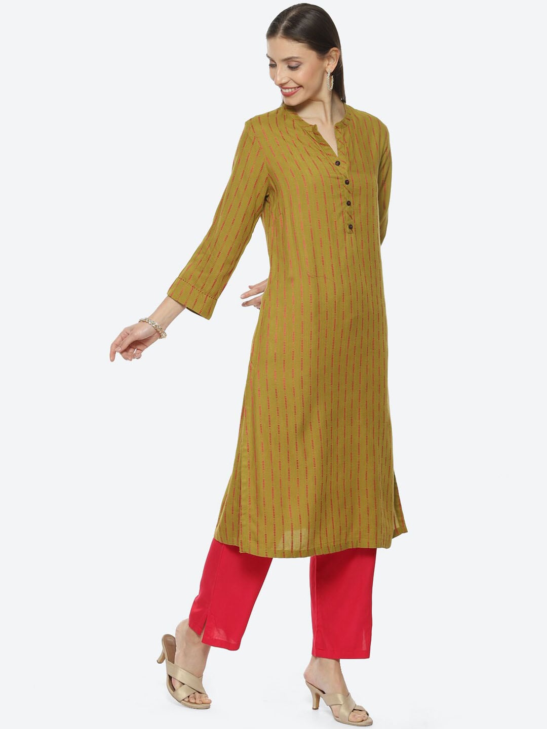 Biba Women Striped A-Line Kurta - Swadesiicart