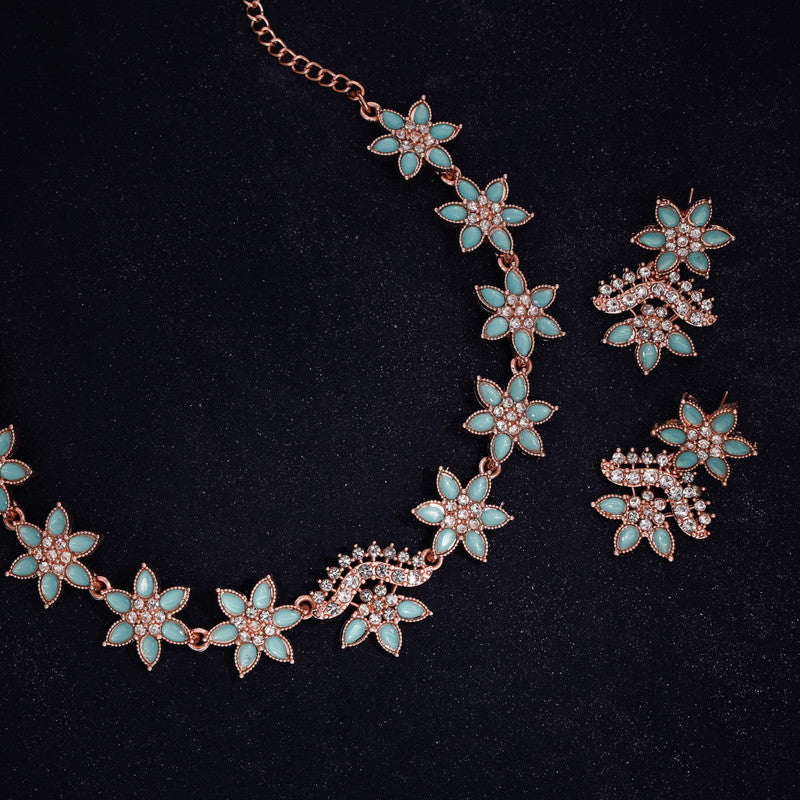 Tehzeeb Creations Sky Blue Colour Star Design Stone Studded Necklace With Earrings - Swadesiicart