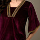 Myshka Women's Magenta Velvet Kurta Pant - Swadesiicart