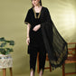 Myshka Women's Black Velvet Kurta Pant With Dupatta Set - Swadesiicart