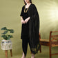 Myshka Women's Black Velvet Kurta Pant With Dupatta Set - Swadesiicart