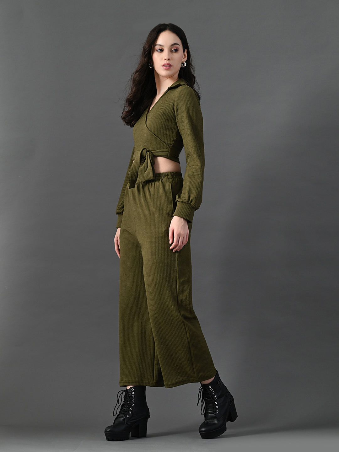 Myshka Women's Olive Green Co-Ord Set - Swadesiicart