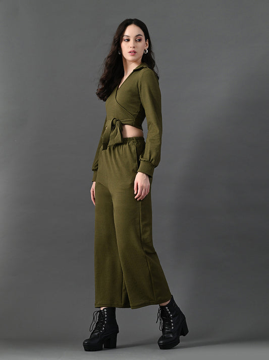 Myshka Women's Olive Green Co-Ord Set - Swadesiicart