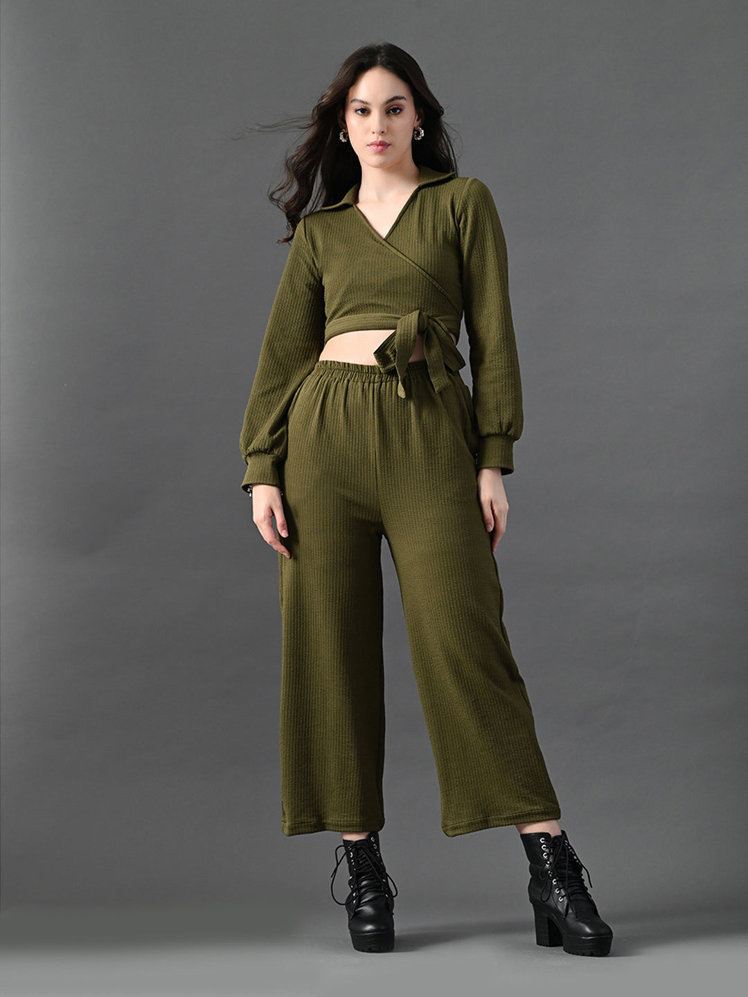 Myshka Women's Olive Green Co-Ord Set - Swadesiicart